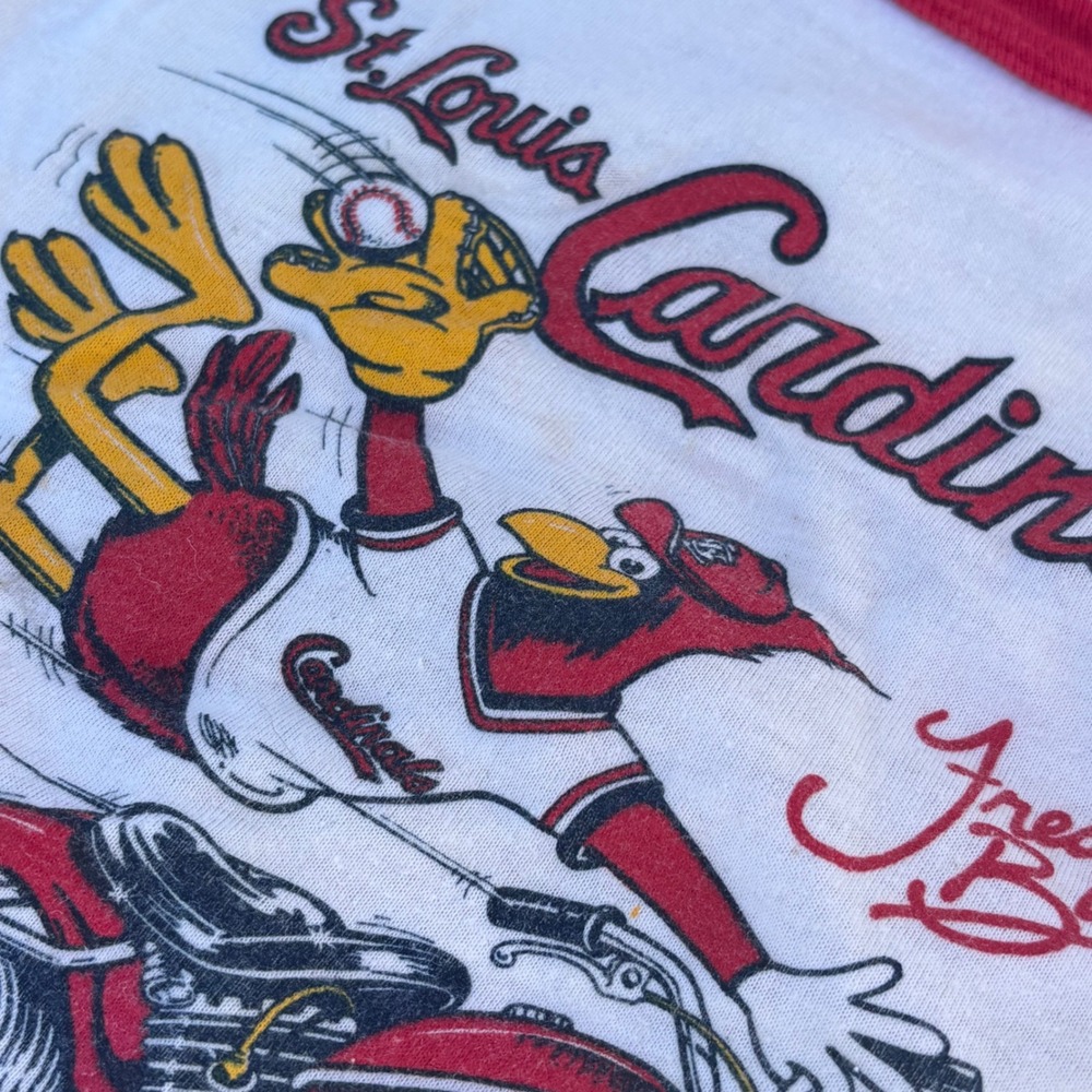 Vintage St Louis Cardinals Fredbird Ringer T-Shirt 1980s Youth S White Red MLB